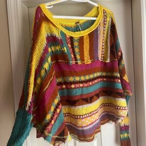 Free People Multicolor Knit Poncho Sweater Size Small